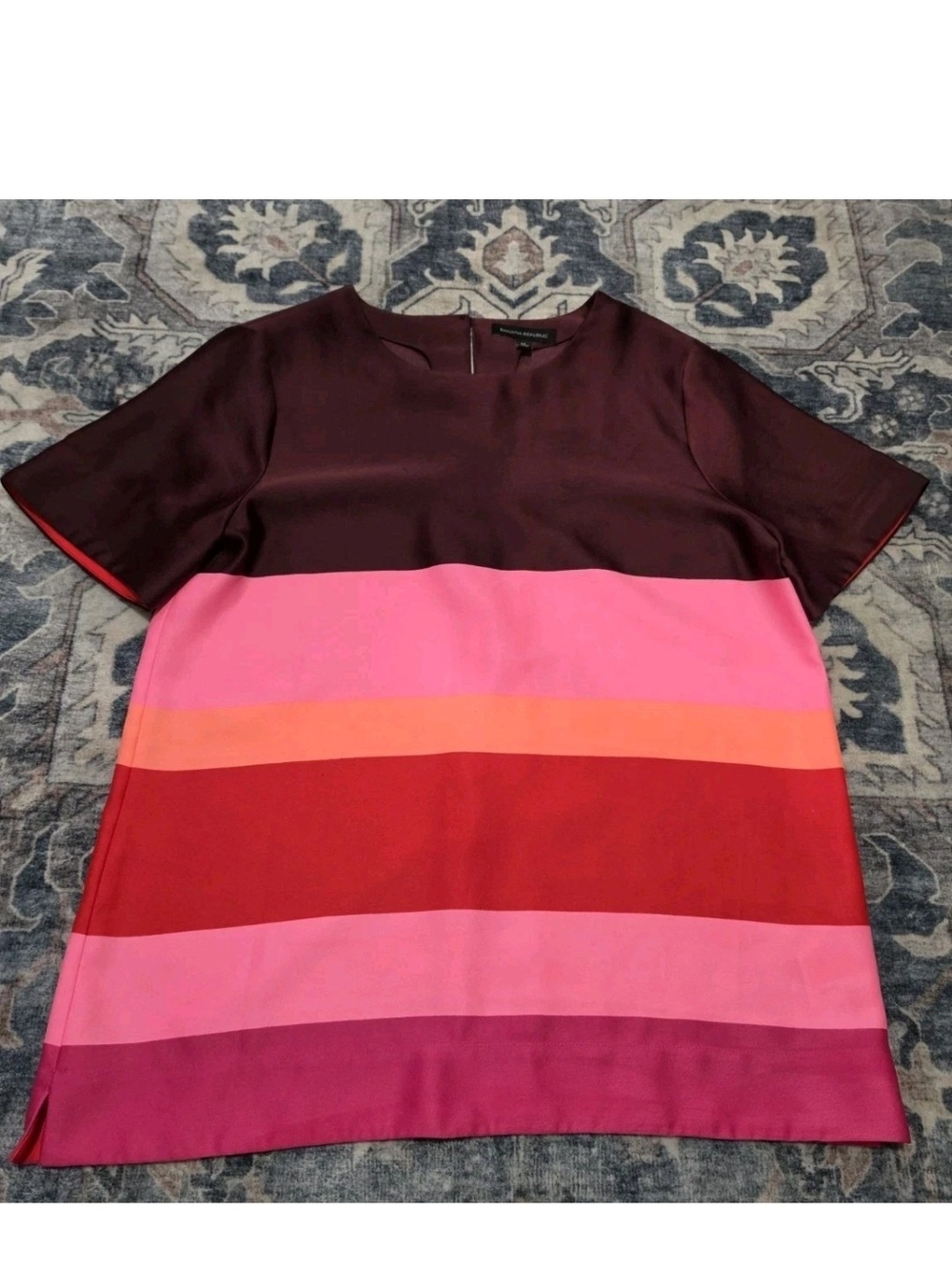Banana Republic Striped Short Sleeve Tunic - Burgundy, Pink, Red, Orange Sz M